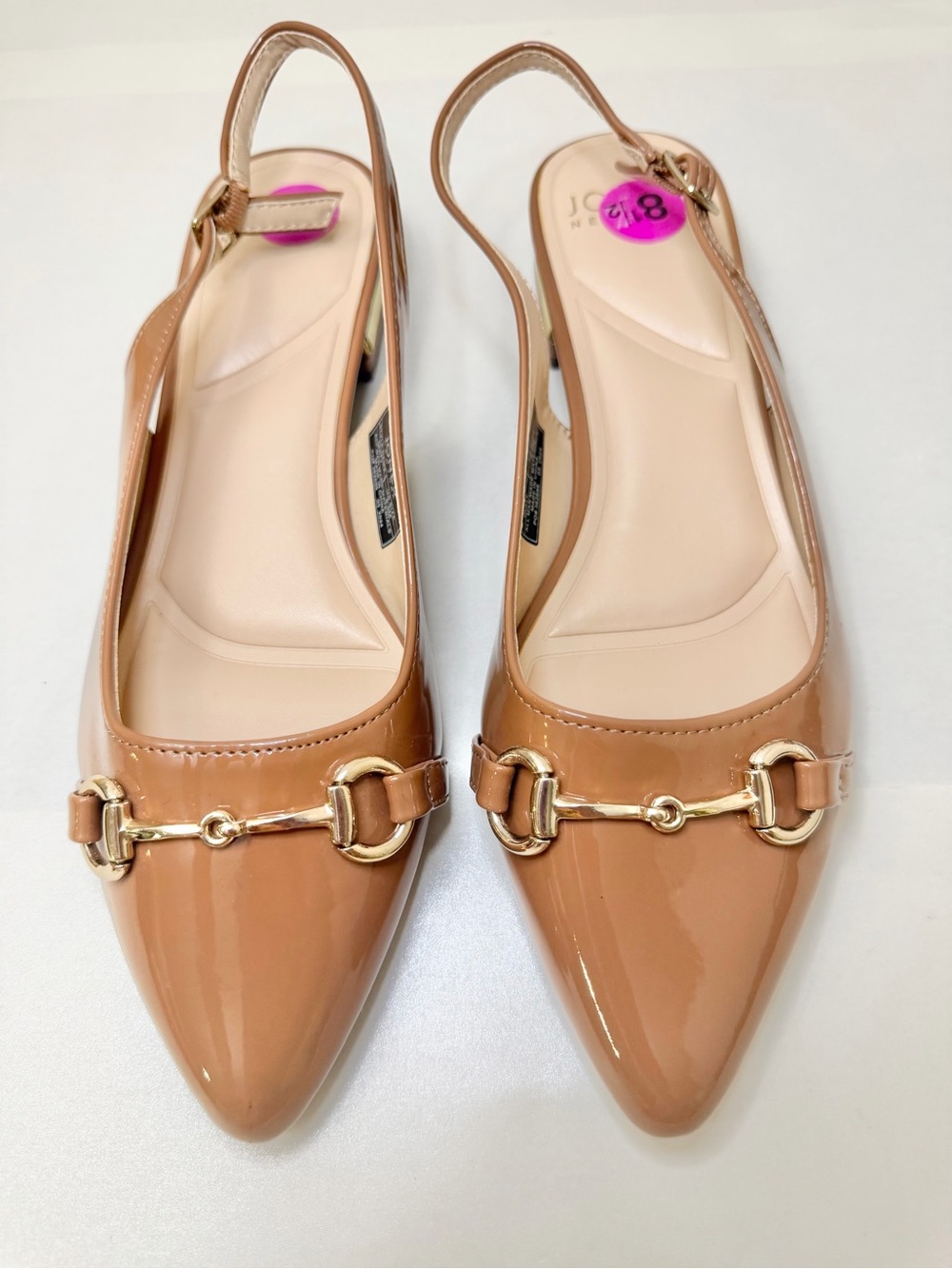 Jones New York Nude Patent Slingback Loafers with Gold Bit